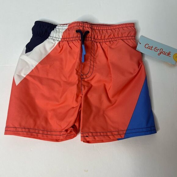 Cat & Jack Boys Swim Trunks Colorblock Red Blue Quick Dry Board Shorts 18M New! - Picture 9 of 10